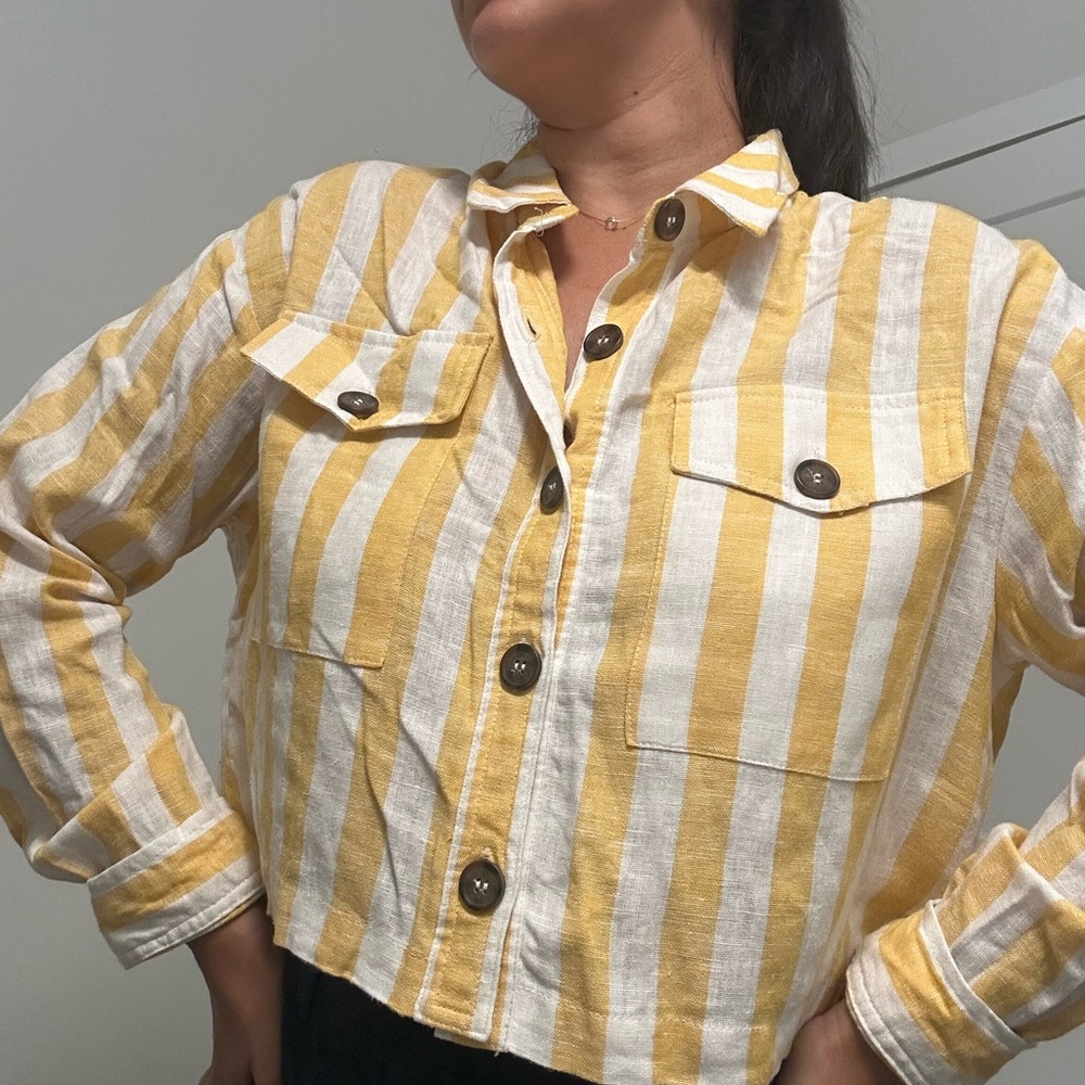 Love Tree Yellow and White Striped Button Down Shirt